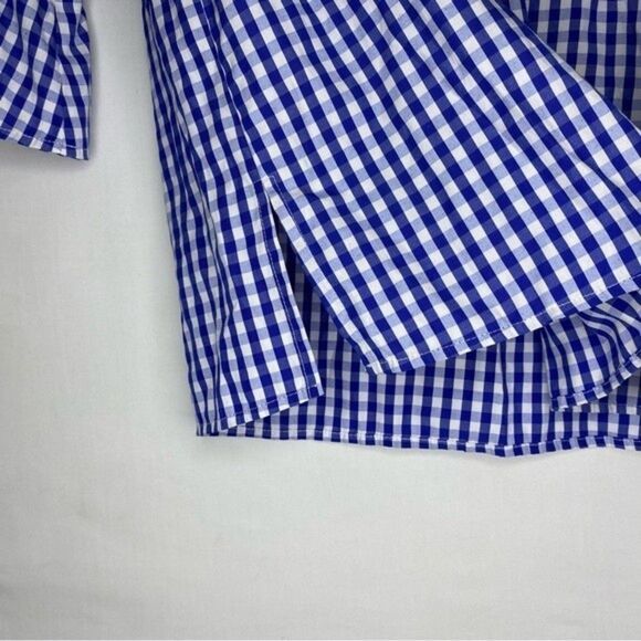 Avon Signature Collection Blue White Gingham Plaid Floral Embroidered V Neck S - Picture 6 of 11